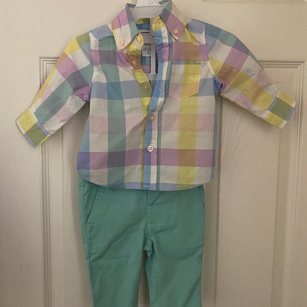 Plaid Button-Front Poplin Shirt & Twill Pant